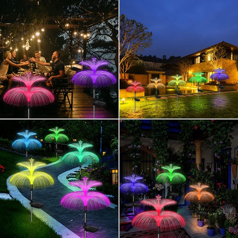 Weepong Solar Garden Lights 3 Pack New Upgraded Solar Lights Outdoor Waterproof 7 Color Changing Double Jellyfish and Star Flower Garden Decor Yard Lawn Christmas Outdoor,Gifts for Mother's Day Women - Image 5